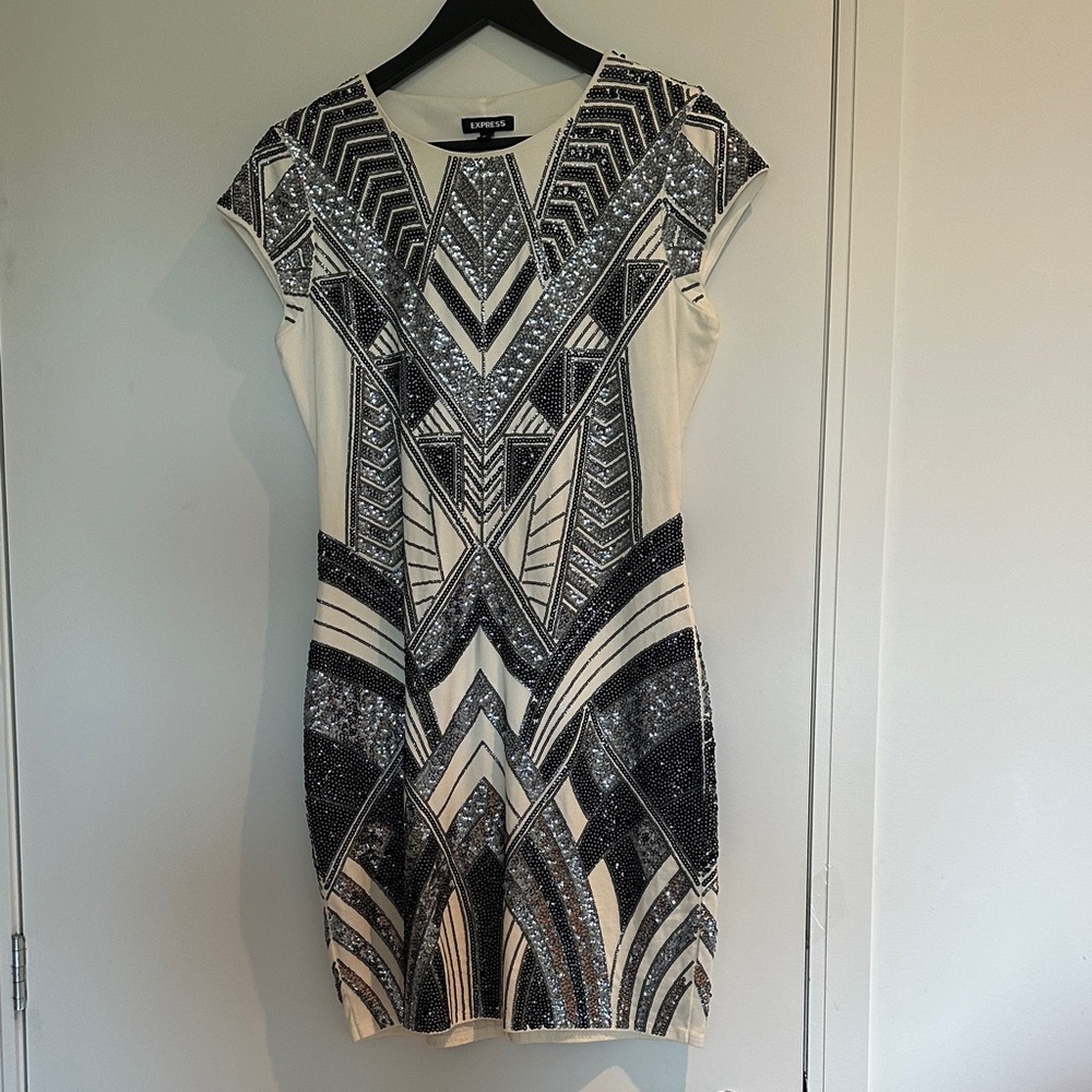 Express Black and Silver Geometric Mini Dress